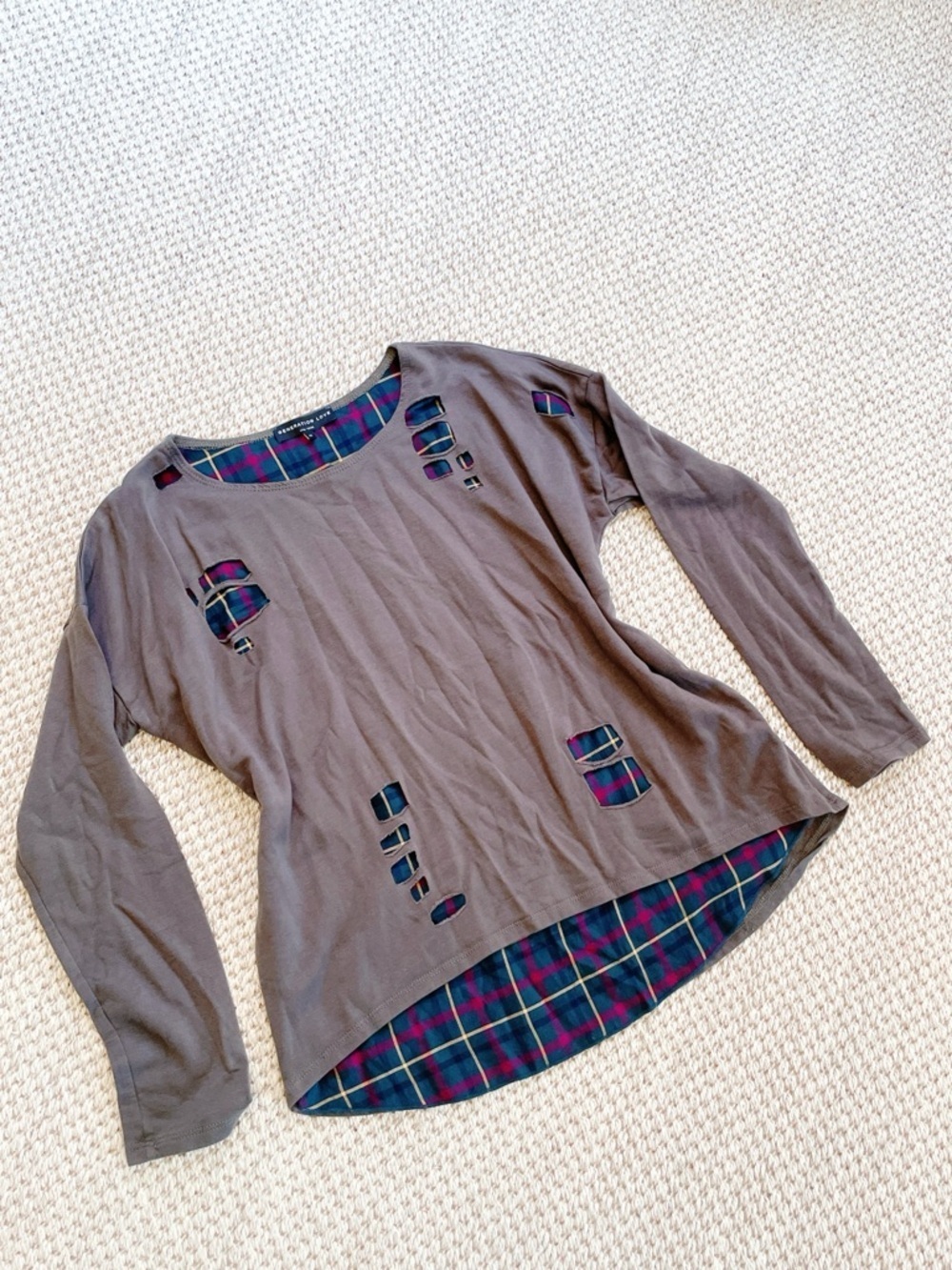 Generation Love Army green and plaid Distressed Sweatshirt Size M